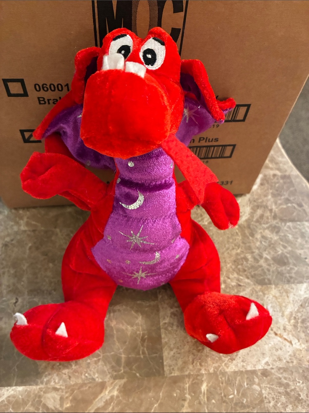 Plush Dragon Red Purple Silver Stars Stuffed Toy Kids